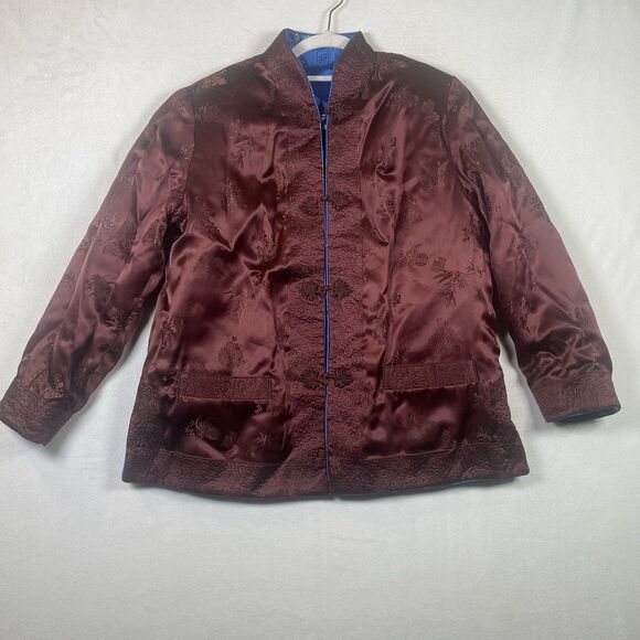 Peony Brand Shanghai China Reversible Satin Jacket Women’s Size 38 Red Blue - Picture 2 of 15